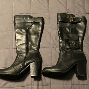 Report Black Heeled Boots with Buckle Detail & Ankle Pouch